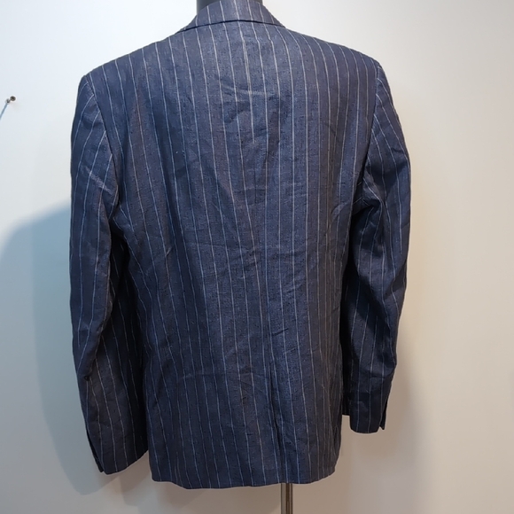 Bison Blue Pinstripe Linen Blazer - Picture 5 of 9